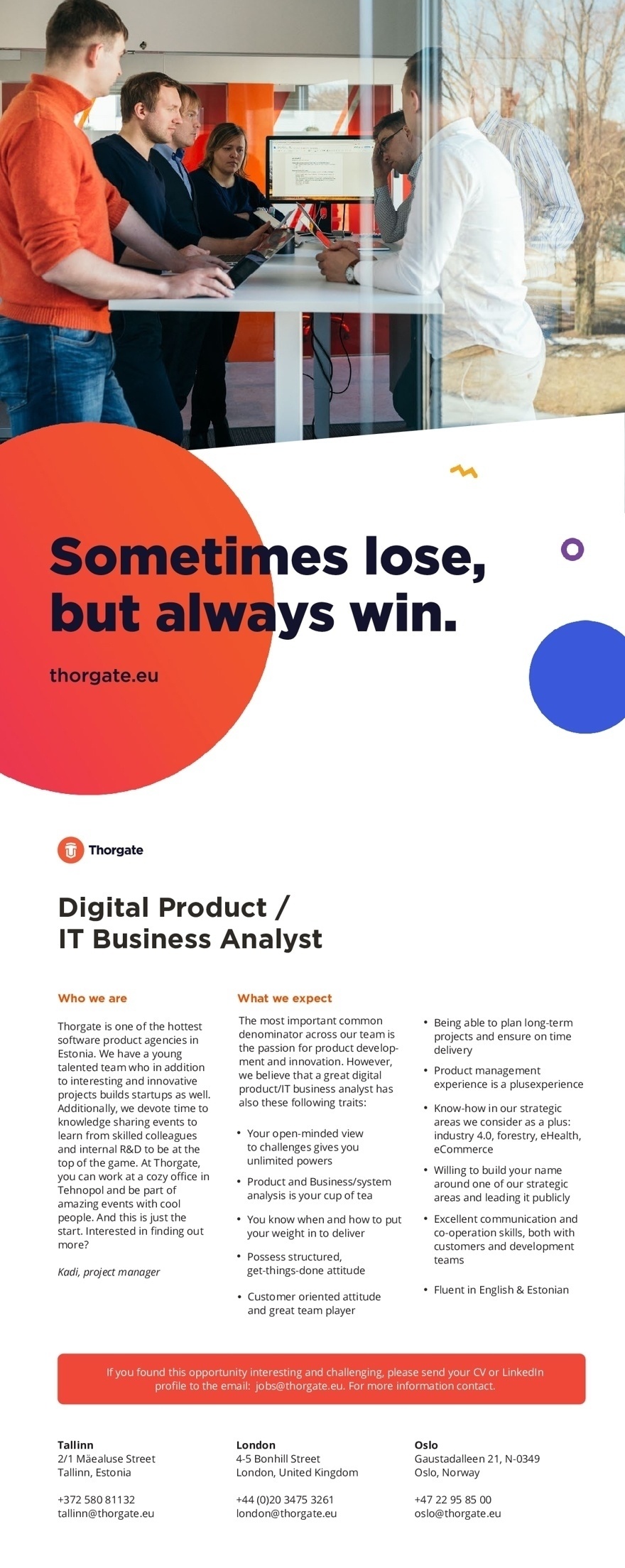 THORGATE MANAGEMENT OÜ Digital Product/IT Business Analyst