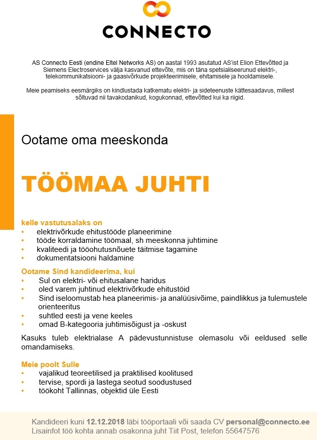 AS Connecto Eesti Töömaa juht