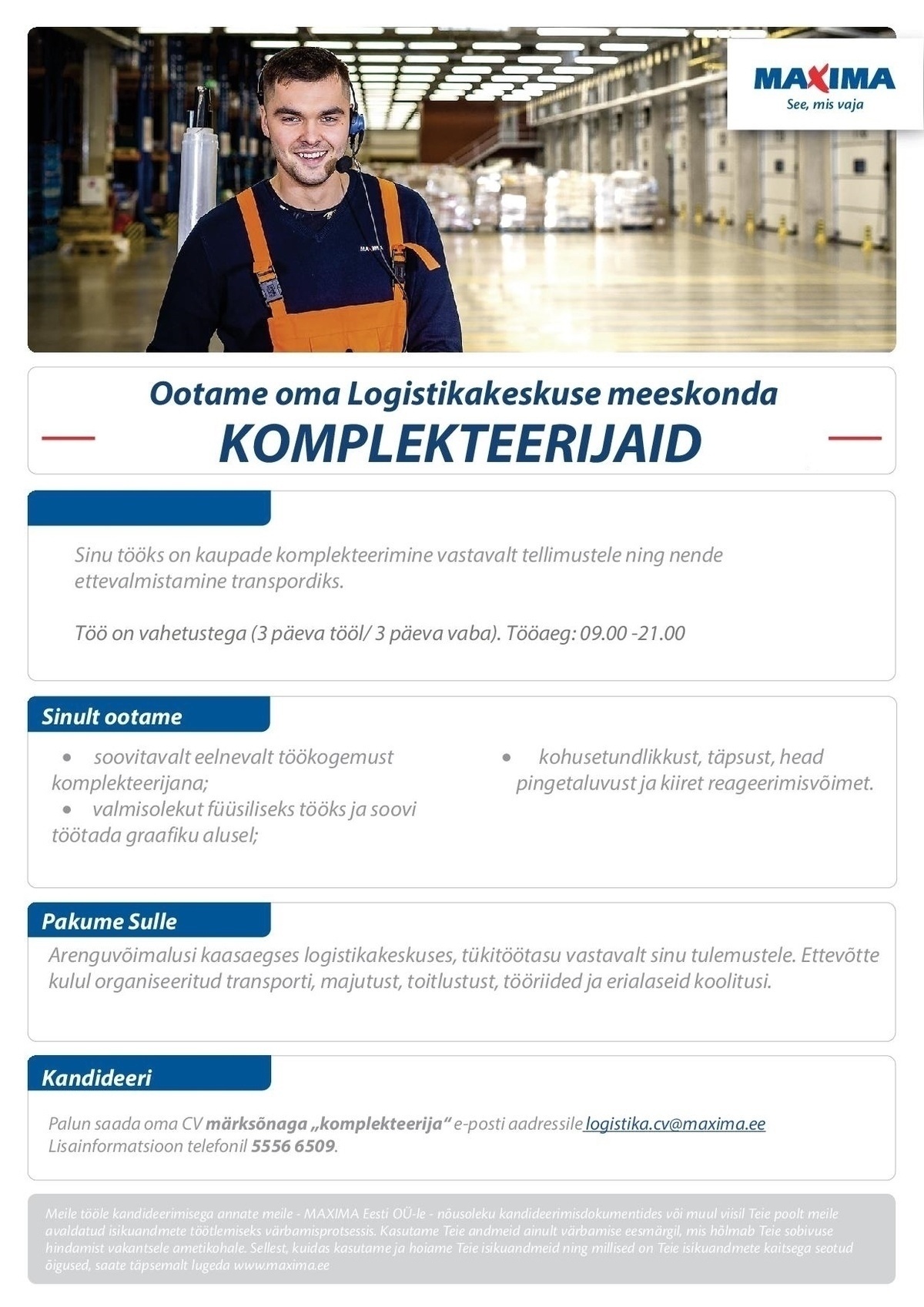 Maxima Eesti OÜ Komplekteerijad Maxima Logistikakeskuses
