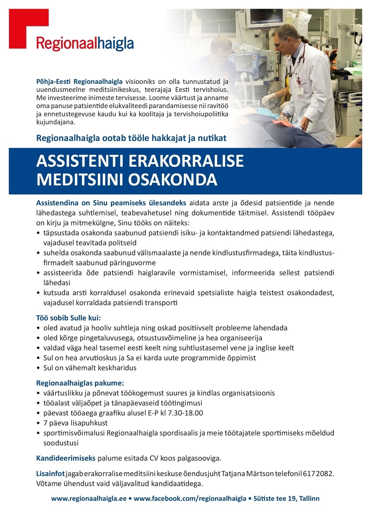 Põhja-Eesti Regionaalhaigla SA Assistent erakorralise meditsiini osakonda