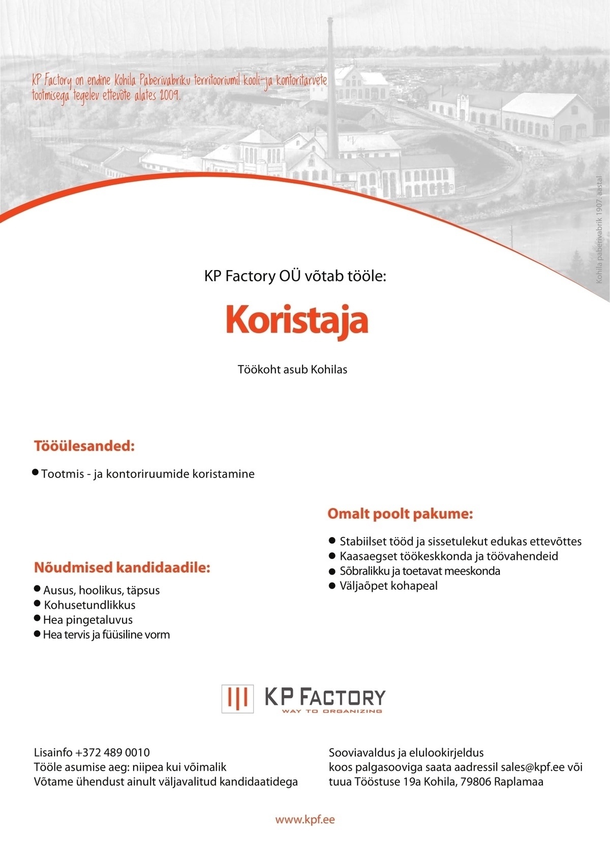 KP Factory OÜ Koristaja