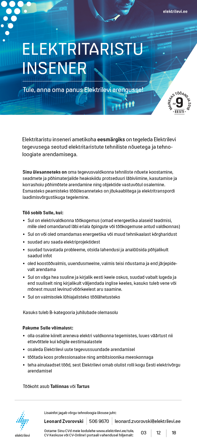 Eesti Energia AS ELEKTRITARISTU INSENER