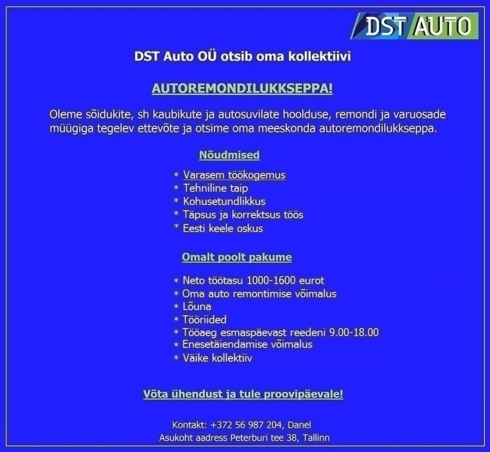 DST AUTO OÜ Autoremondilukksepp