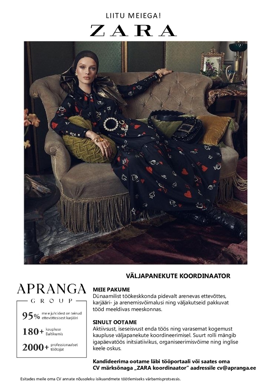 Apranga Estonia OÜ Zara kaupluse väljapanekute koordinaator