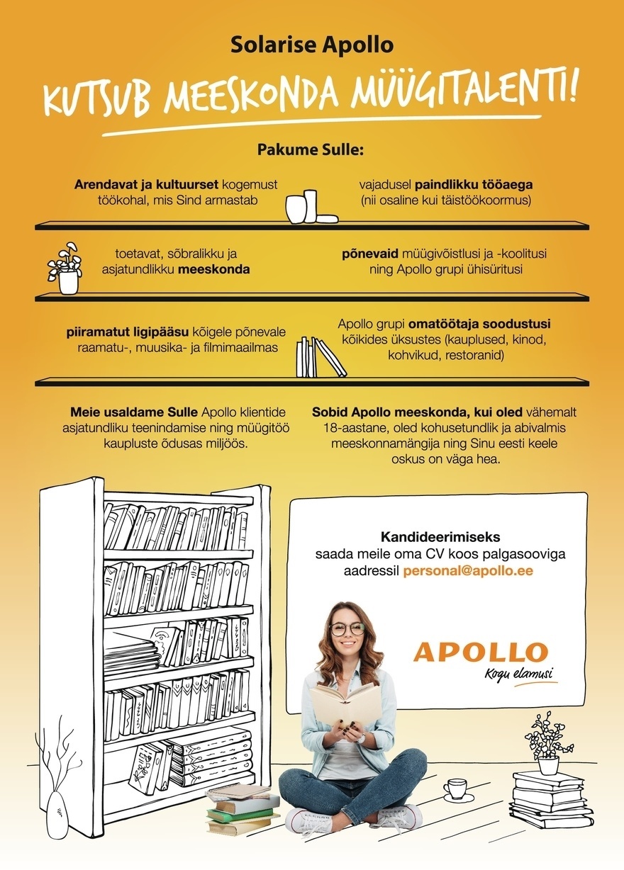 Apollo Kauplused OÜ SOLARISE APOLLO kutsub tiimi müügitalenti
