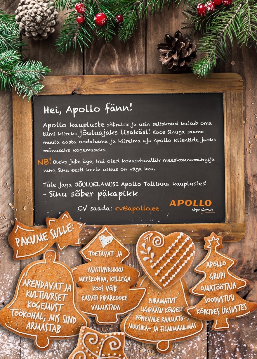 Apollo Kauplused OÜ APOLLO kutsub tiimi jõuluabilisi