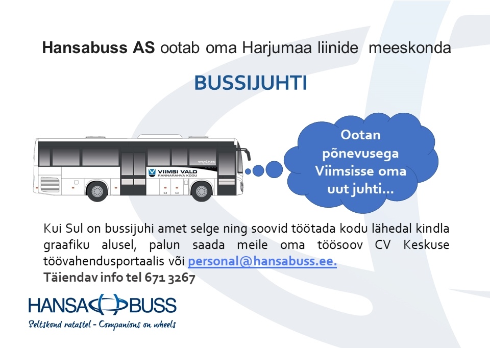 Hansabuss AS Bussijuht Viimsisse