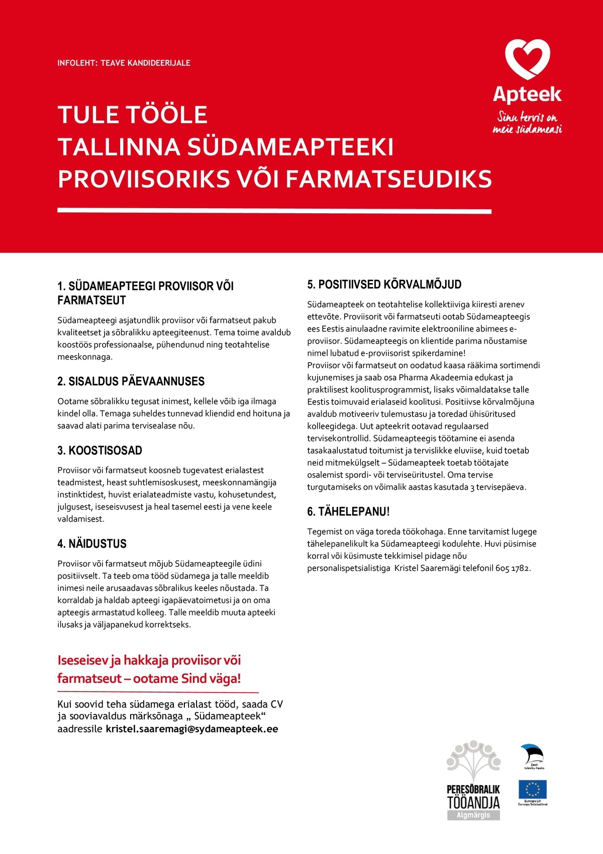 Pharma Holding OÜ Farmatseut või proviisor Tallinna Südameapteegis