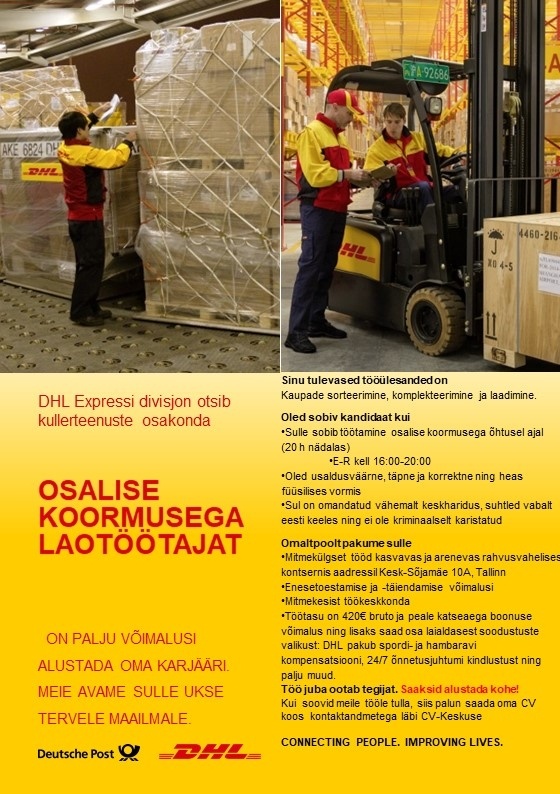 DHL Estonia AS Osalise koormusega laotöötaja õhtuses vahetuses