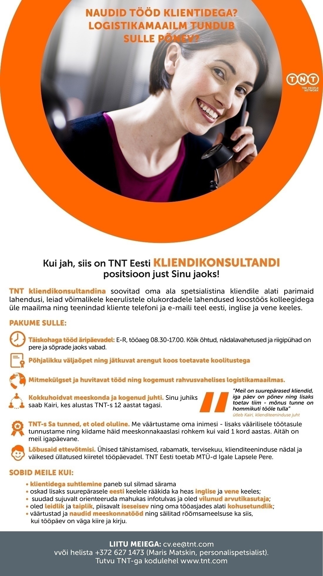 TNT EXPRESS WORLDWIDE EESTI AS Kliendikonsultant