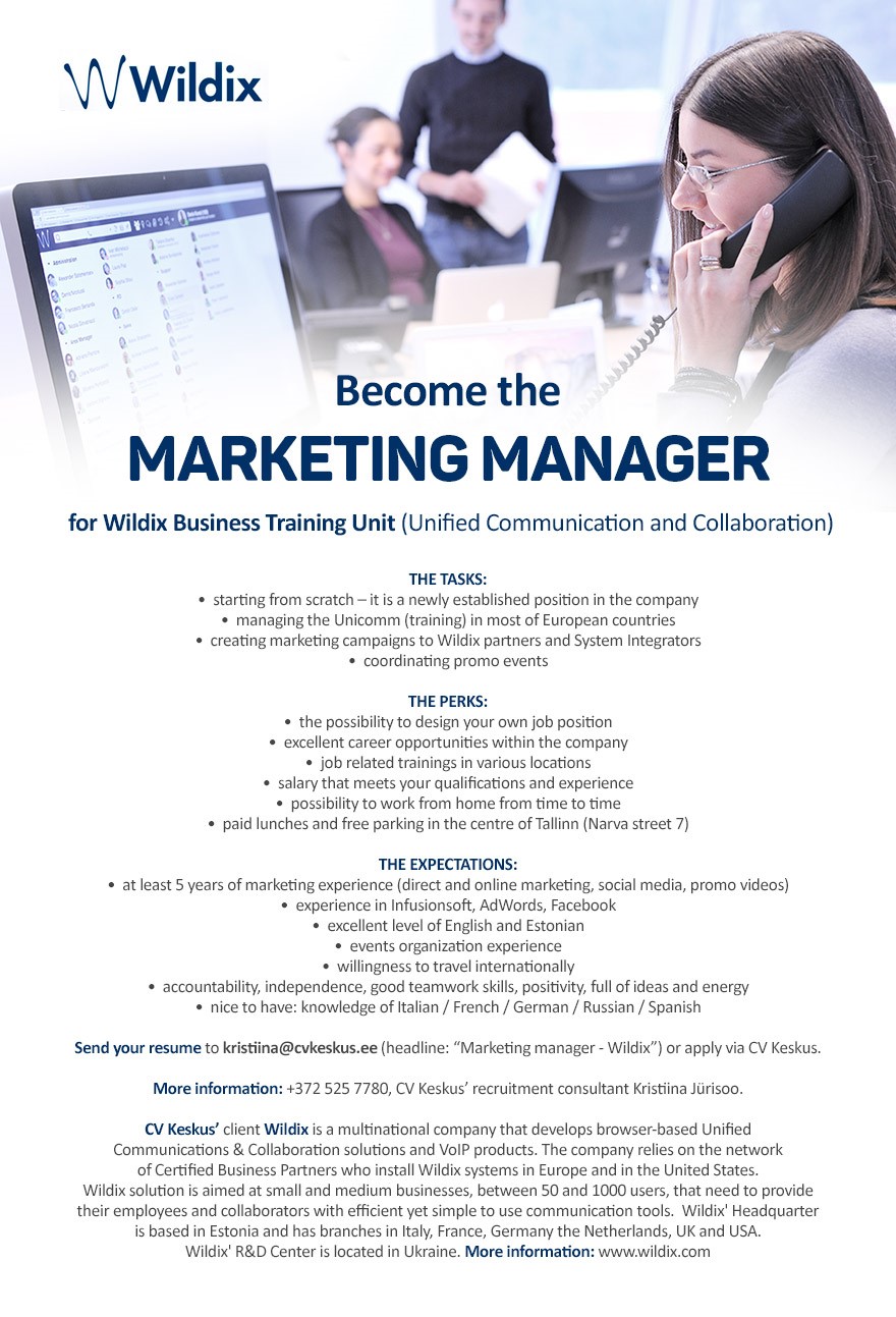 Wildix EE OÜ Marketing Manager (Wildix)