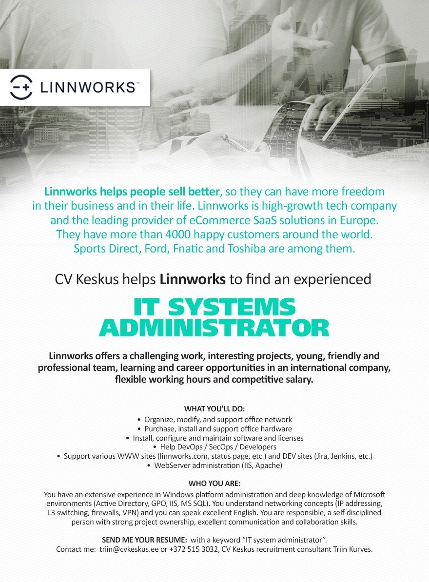 Linn Systems OÜ IT systems administrator (Linnworks)