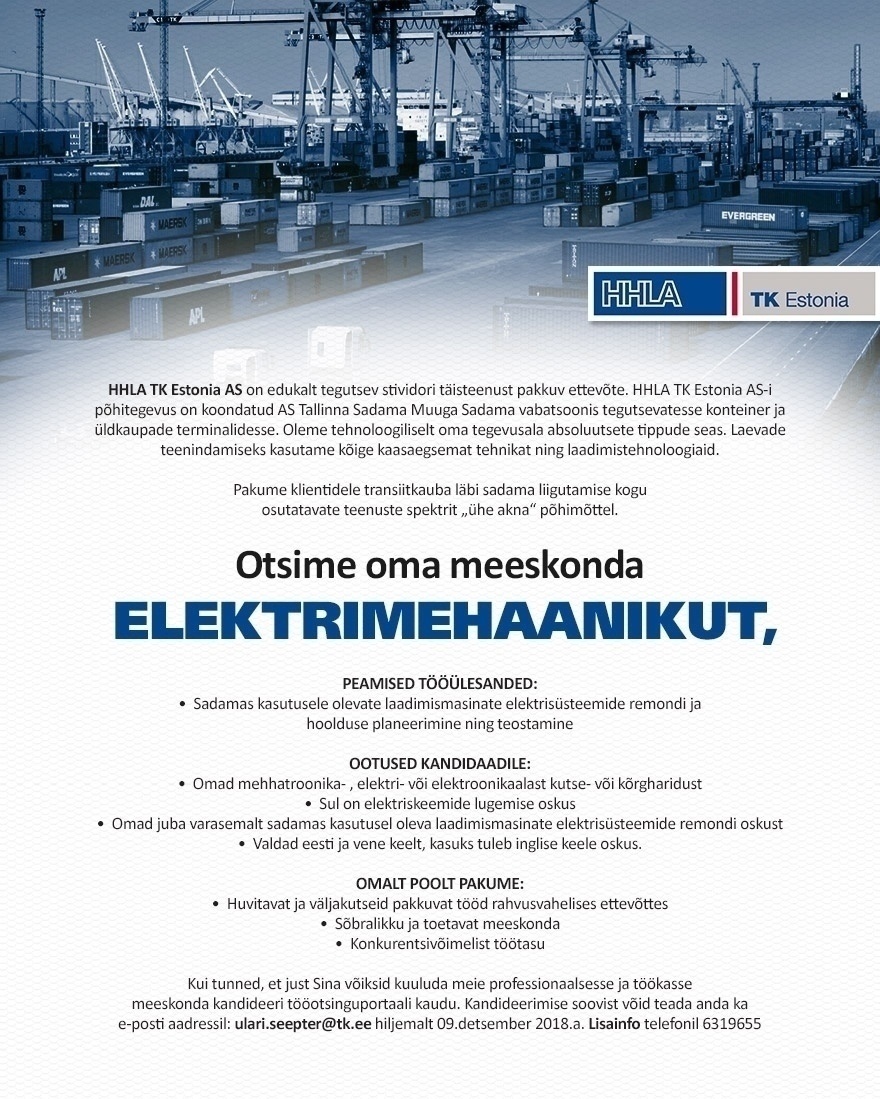 HHLA TK Estonia AS Elektrimehaanik