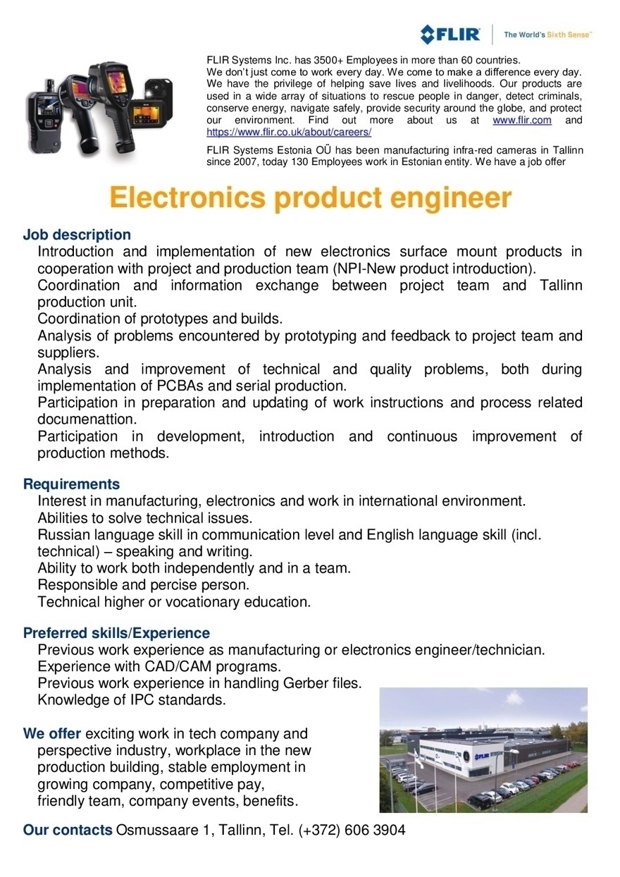 FLIR Systems Estonia OÜ Electronics product engineer