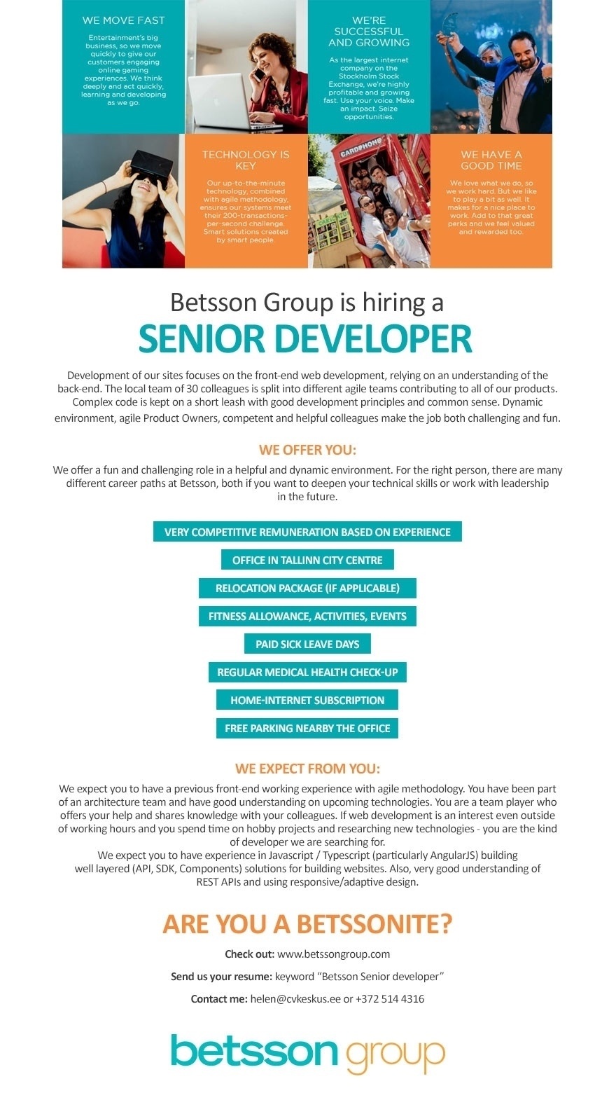 Betsson Services Ltd Senior Developer (Betsson Group)