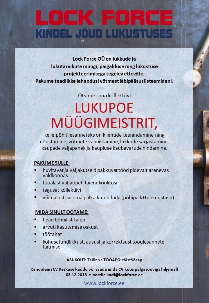 Lock Force OÜ Lukupoe müügimeister
