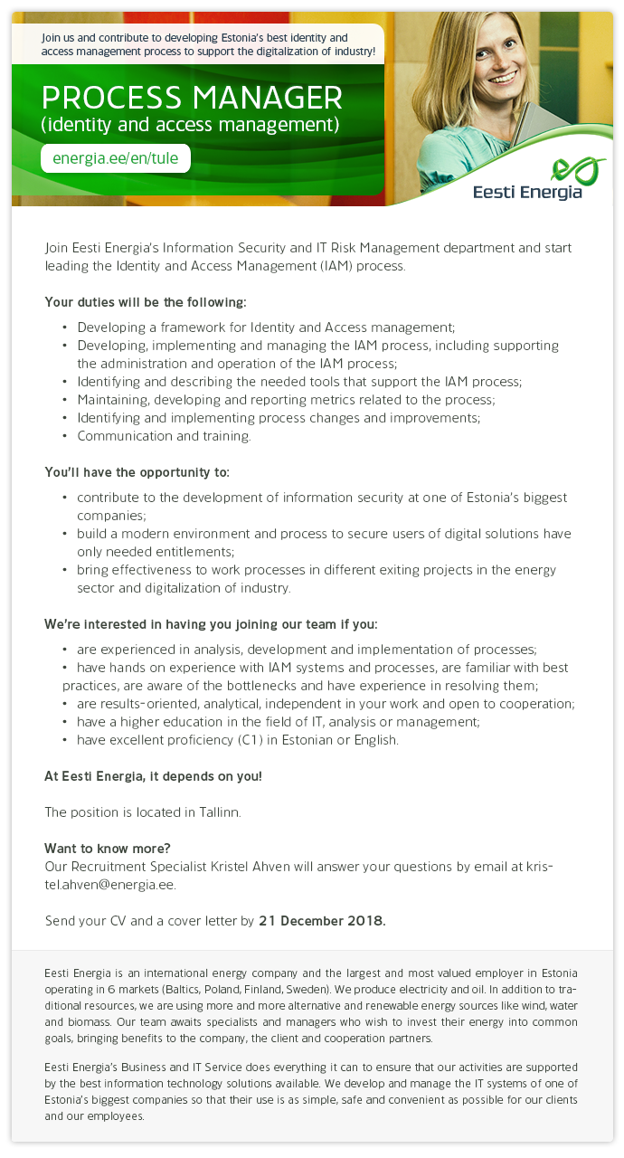 Eesti Energia AS PROCESS MANAGER (IDENTITY AND ACCESS MANAGEMENT)
