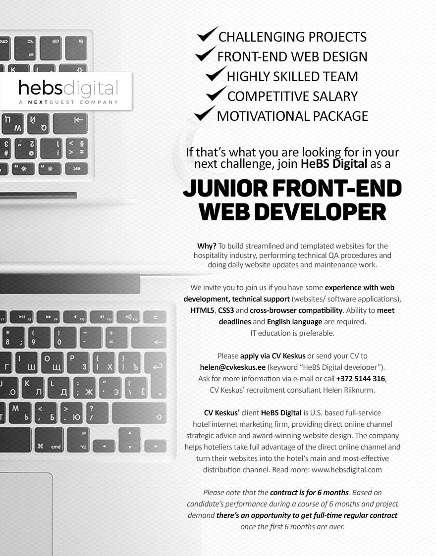 HOSPITALITY EBUSINESS STRATEGIES HeBS Digital is looking for Junior Front-end web developer