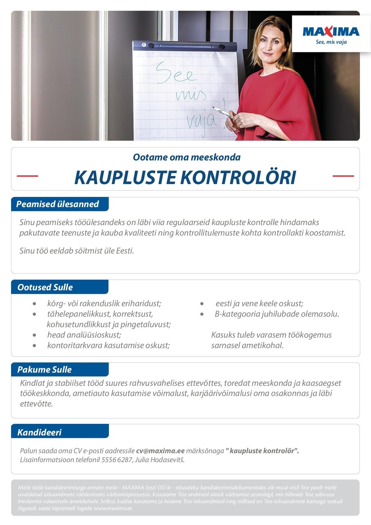 Maxima Eesti OÜ Kaupluste kontrolör