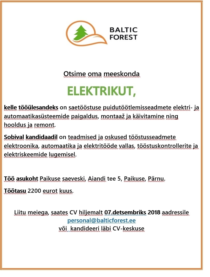 BALTIC FOREST OÜ ELEKTRIK