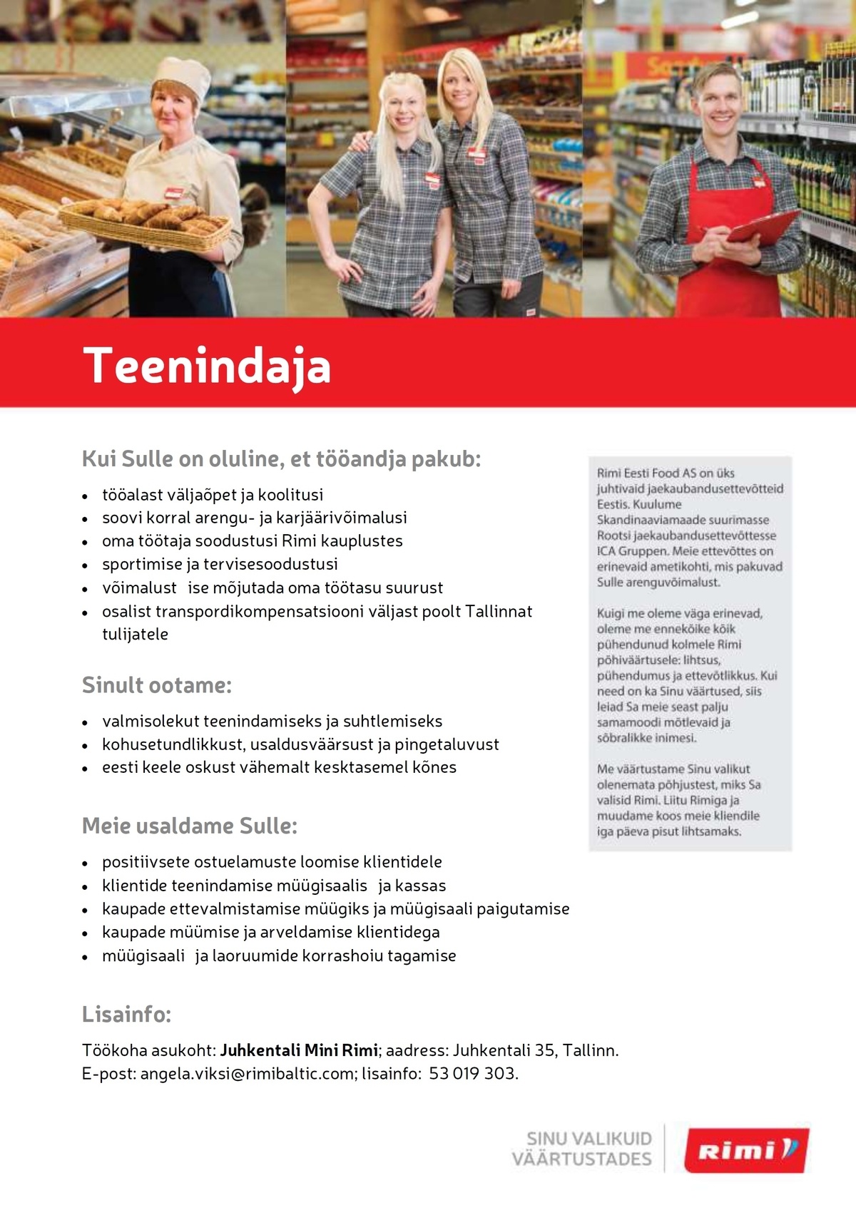 Rimi Eesti Food AS Teenindaja Juhkentali mini-Rimis