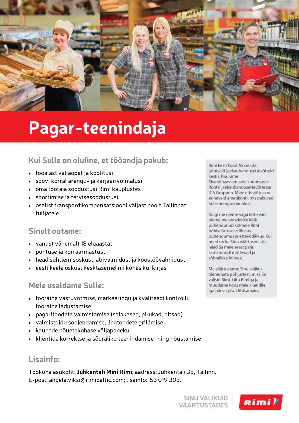 Rimi Eesti Food AS Pagar-teenindaja Juhkentali mini-Rimis