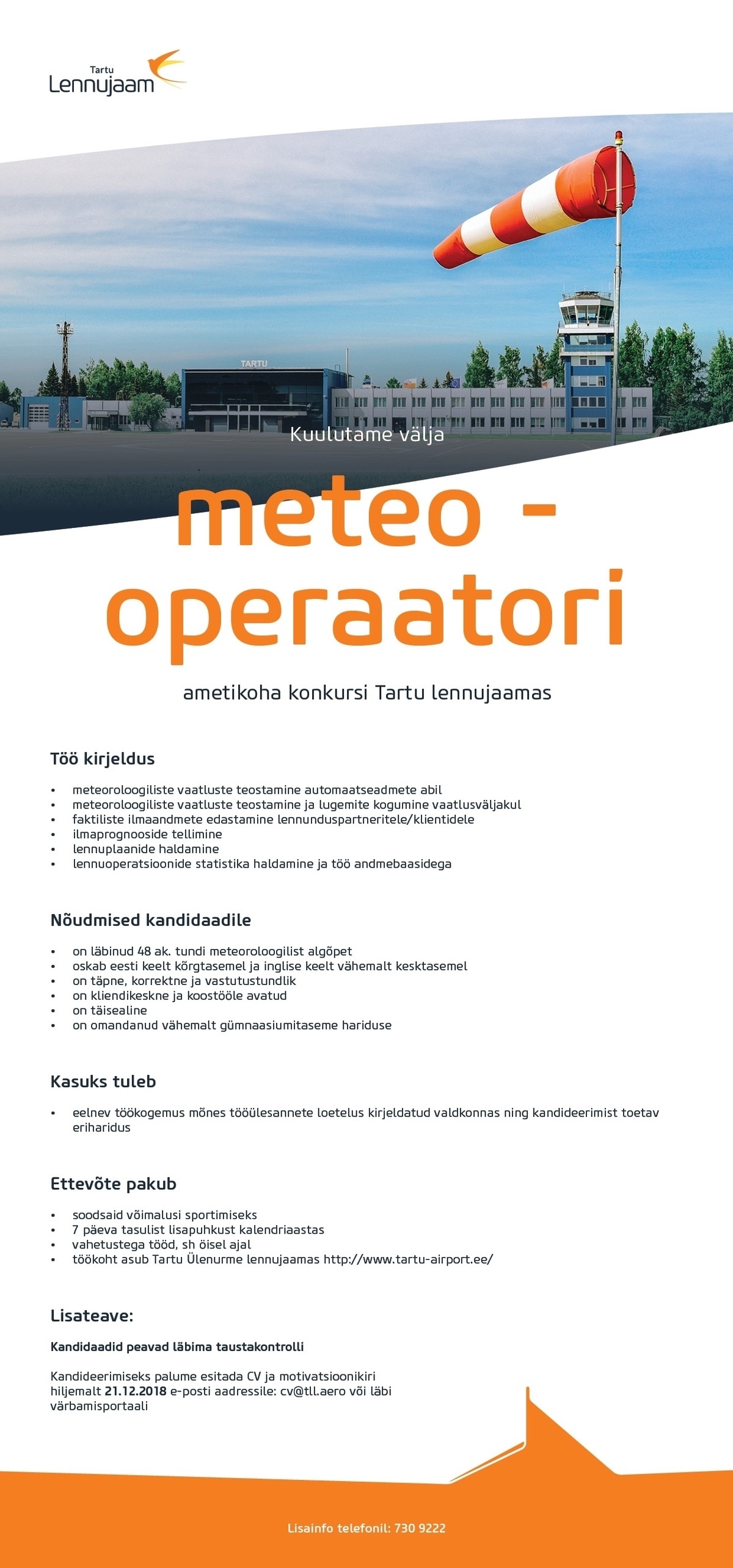 Tallinna Lennujaam AS Meteo - operaator Tartu lennujaamas