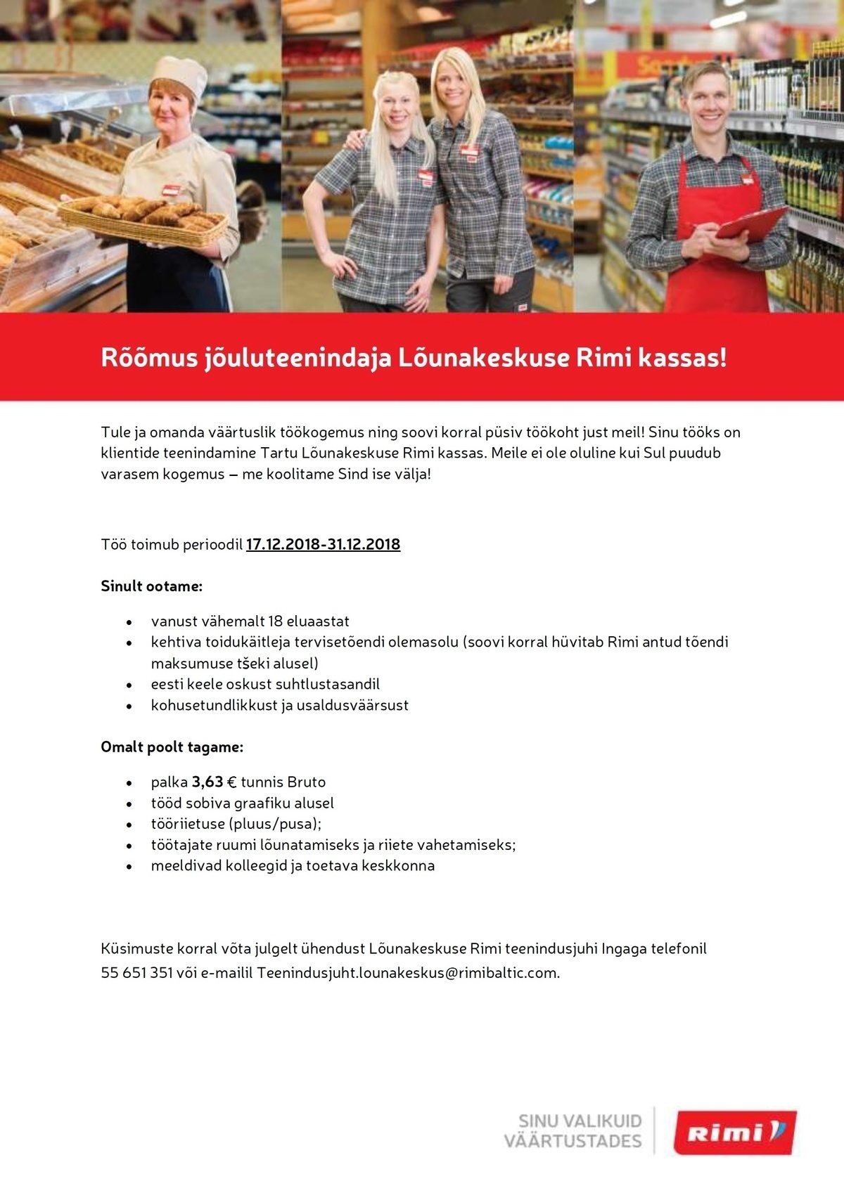 Rimi Eesti Food AS Jõuluteenindaja Lõunakeskuse Rimis!