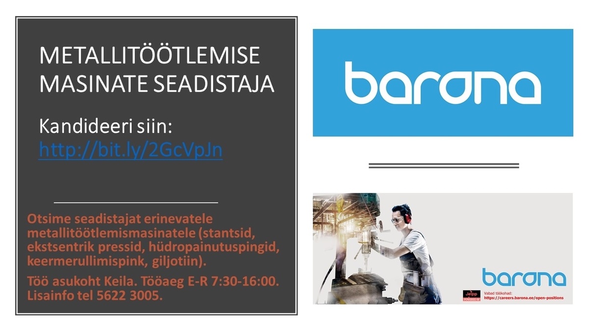 Barona Eesti OÜ Seadistaja (metallitööstuse masinad)