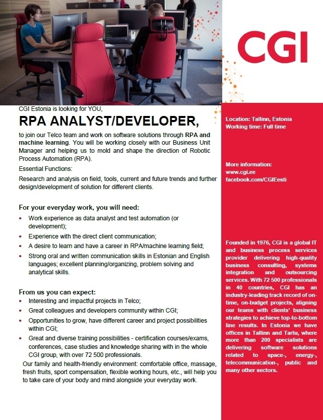AS CGI Eesti RPA Analyst/developer