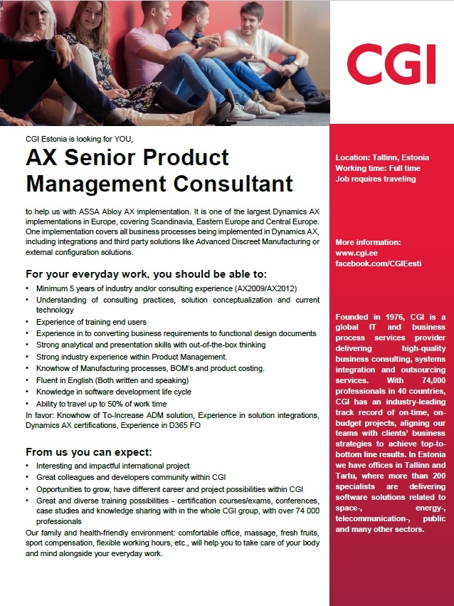 AS CGI Eesti AX Senior Product Management Consultant