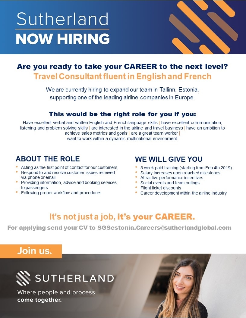 SUTHERLAND GLOBAL SERVICES OÜ New Year, New Opportunities - New Family Member Fluent in French