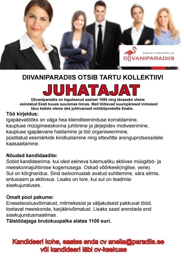 Diivaniparadiis OÜ Tartu kaupluse juhataja
