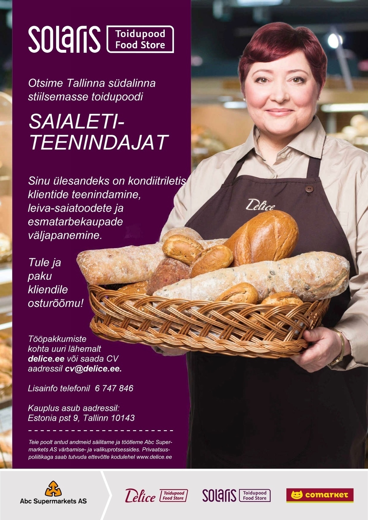 Abc Supermarkets AS Saiade-leibade-kookide väljapanija-klienditeenindaja