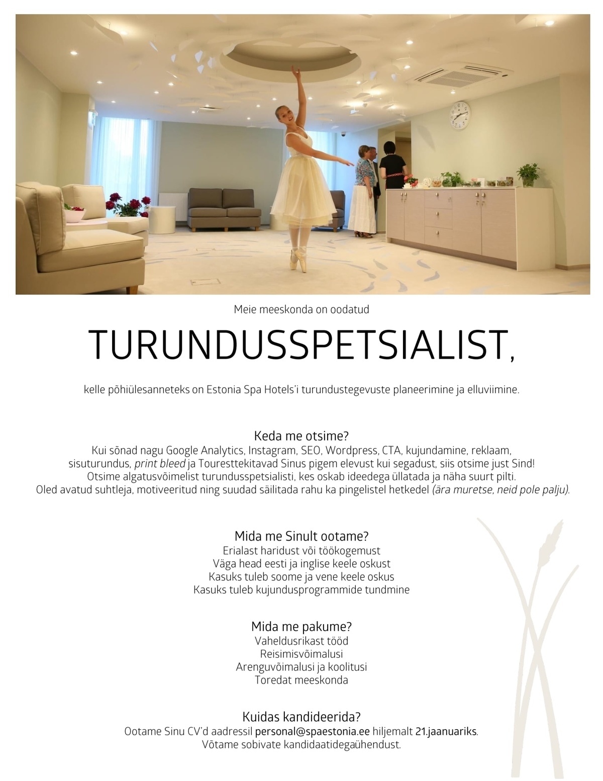 Estonia Spa Hotels AS Turundusspetsialist