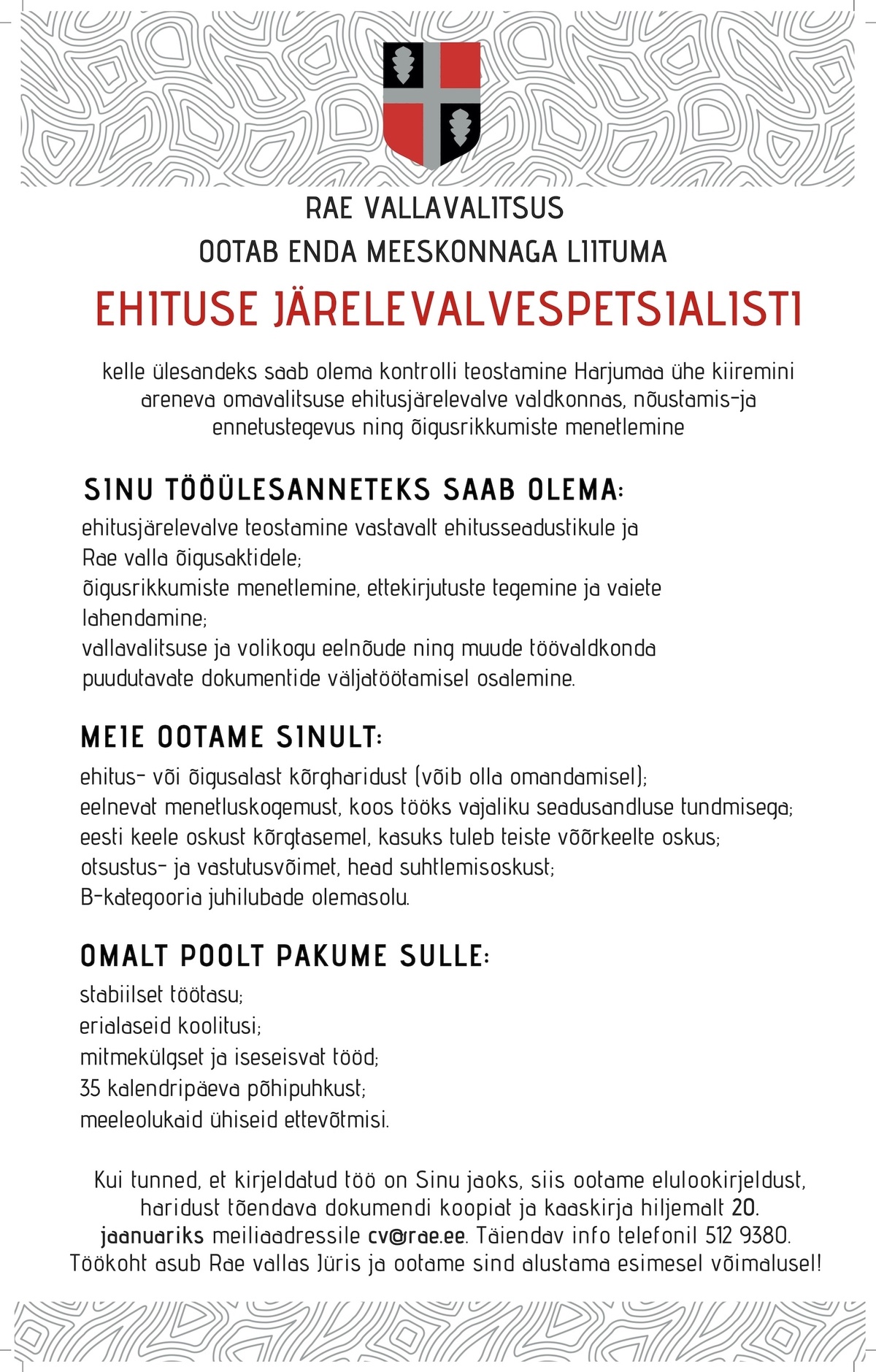 Rae Vallavalitsus EHITUSE JÄRELEVALVESPETSIALIST