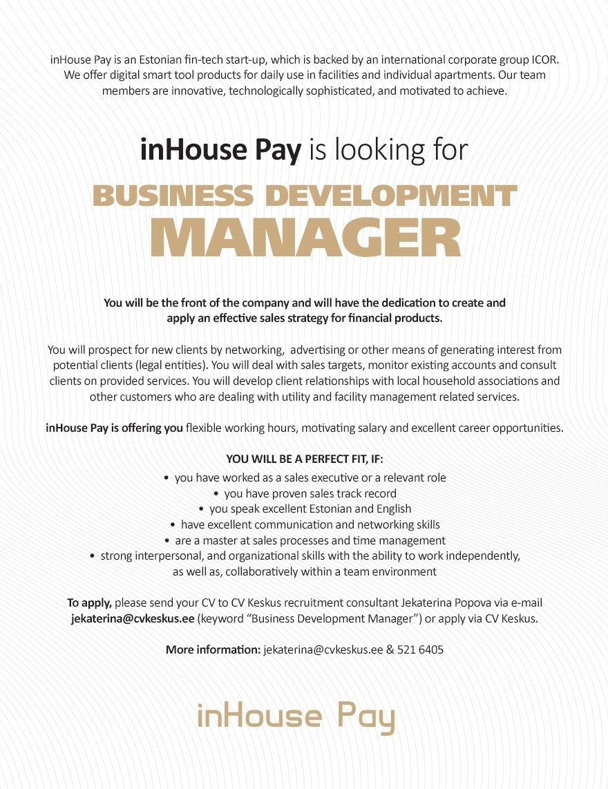 inHouse Pay AS Business development manager