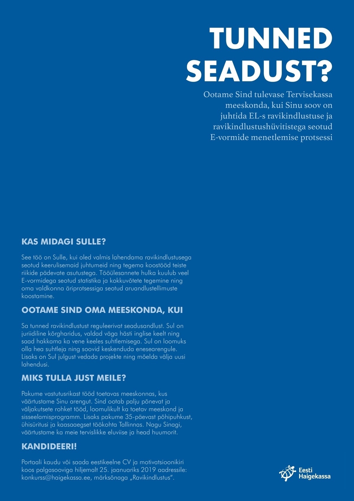 Eesti Haigekassa Peaspetsialist ravikindlustuse osakonnas