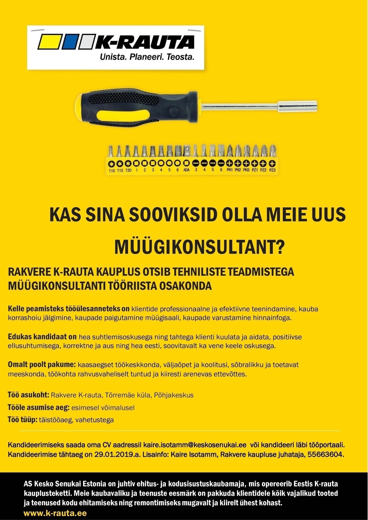 AS Kesko Senukai Estonia Müügikonsultant Rakvere K-rauta kauplusesse