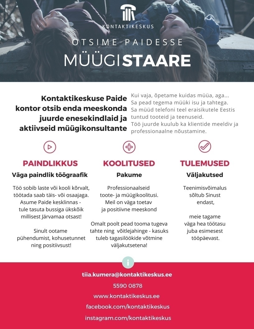 KONTAKTIKESKUS OÜ Müügikonsultant Paides