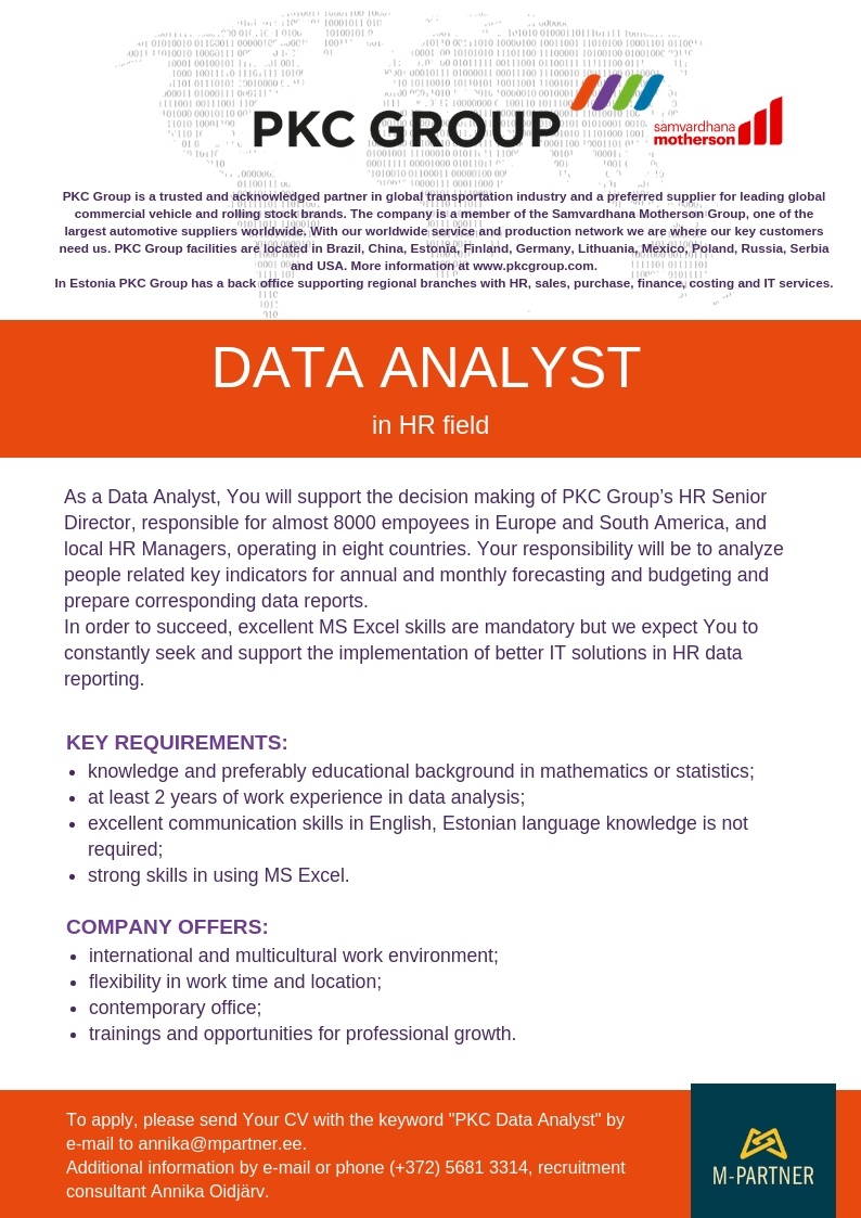 M-Partner HR OÜ Data Analyst in HR field