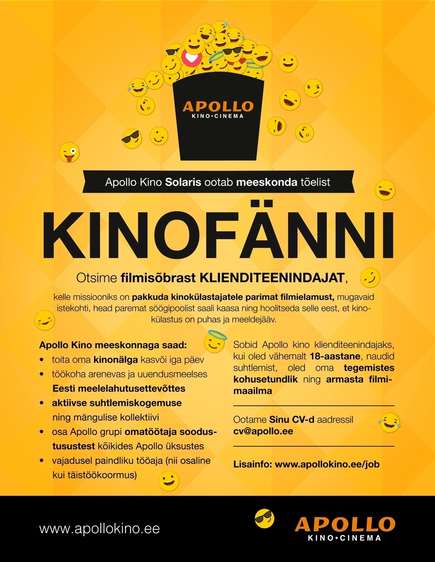 APOLLO Kino OÜ Apollo Kino Solaris kutsub tiimi kinofänni