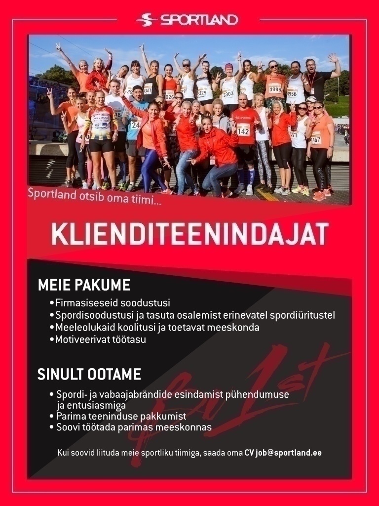 Sportland Eesti AS Sportland Haapsalu osalise tööajaga klienditeenindaja
