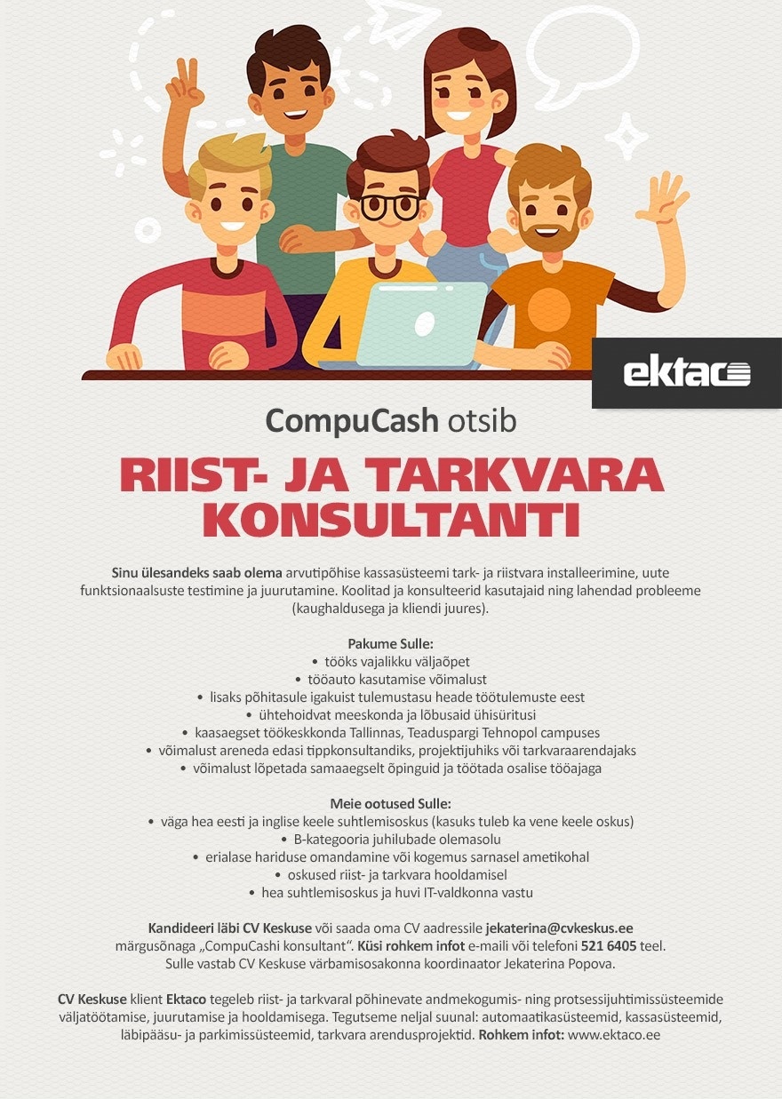 Ektaco AS CompuCash otsib RIIST- JA TARKVARA KONSULTANTI