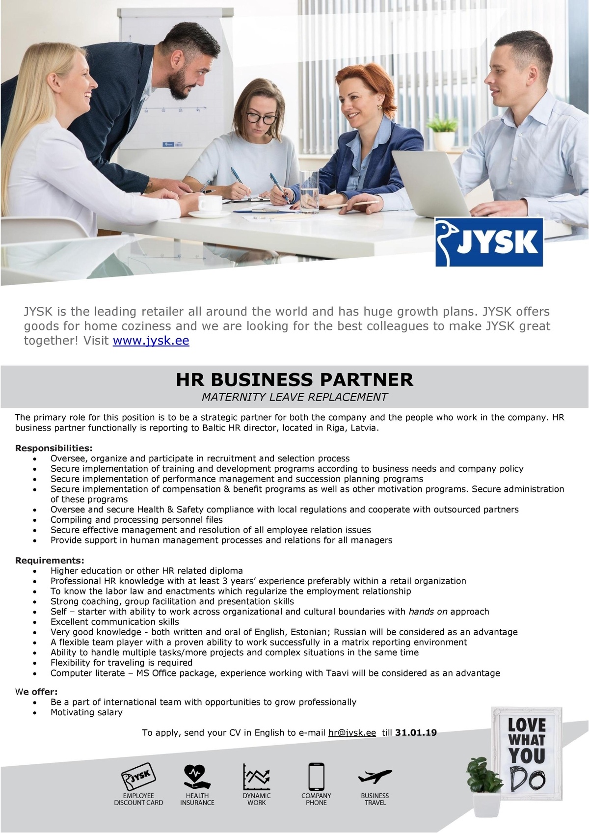 Jysk Linnen'n Furniture OÜ HR Business Partner
