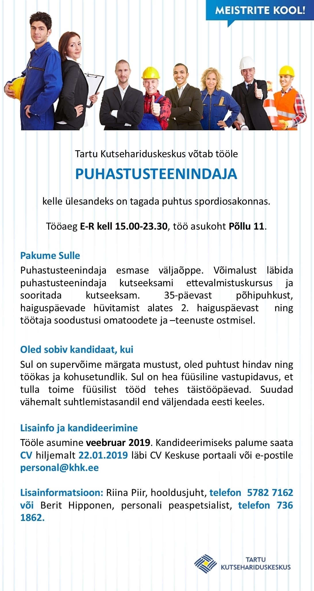 Tartu Kutsehariduskeskus Puhastusteenindaja