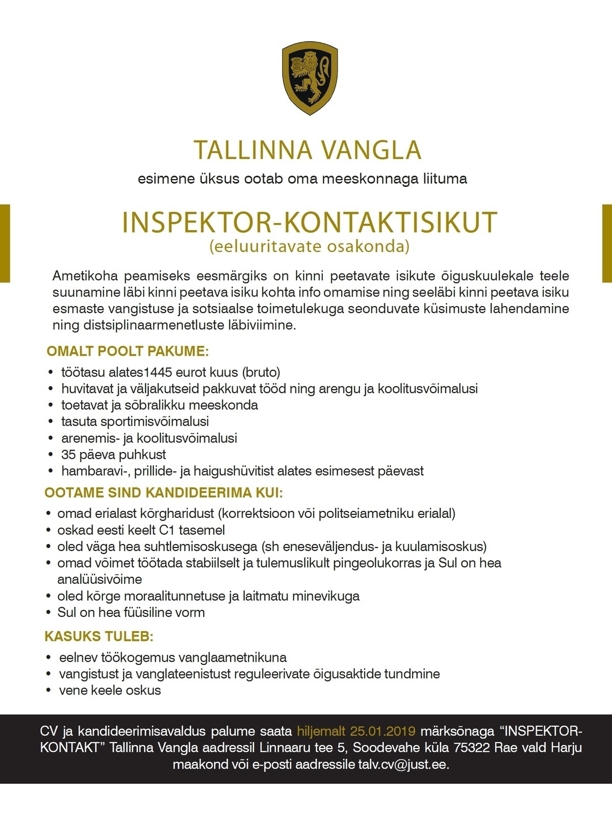 Tallinna Vangla Inspektor-kontaktisik (eeluuritavate osakonda)