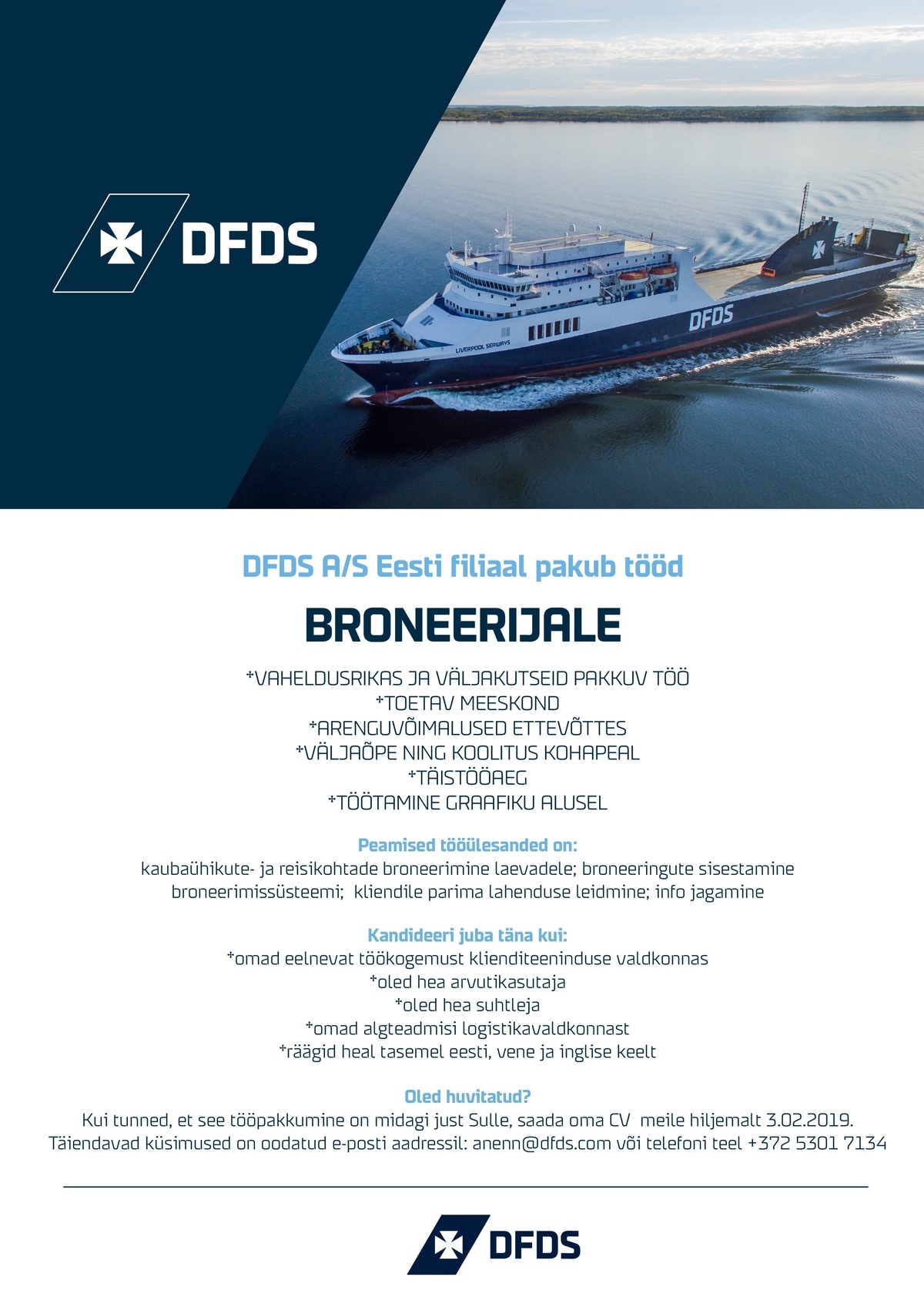 DFDS A/S Eesti Filiaal BRONEERIJA