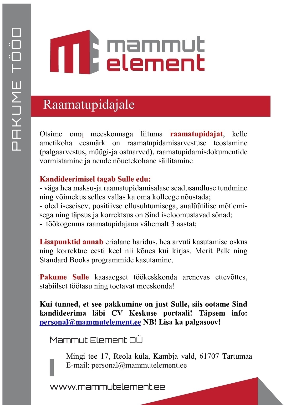 Mammut Element OÜ Raamatupidaja