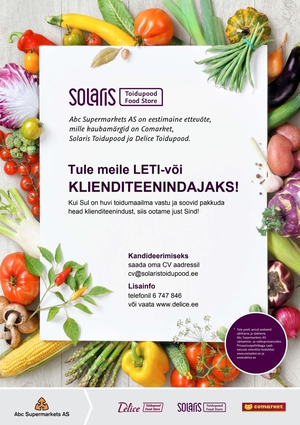 Abc Supermarkets AS Leti-või klienditeenindaja Solaris Toidupoodi